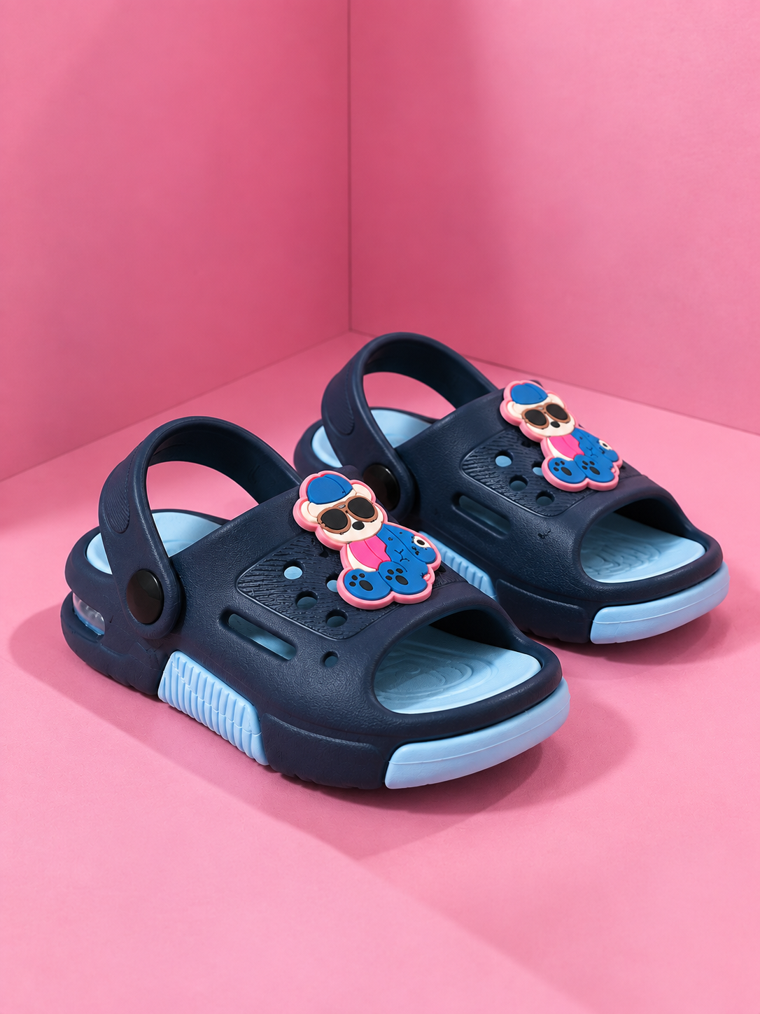 Kids Cartoon Comfort Clogs – Navy Blue & Sky Blue