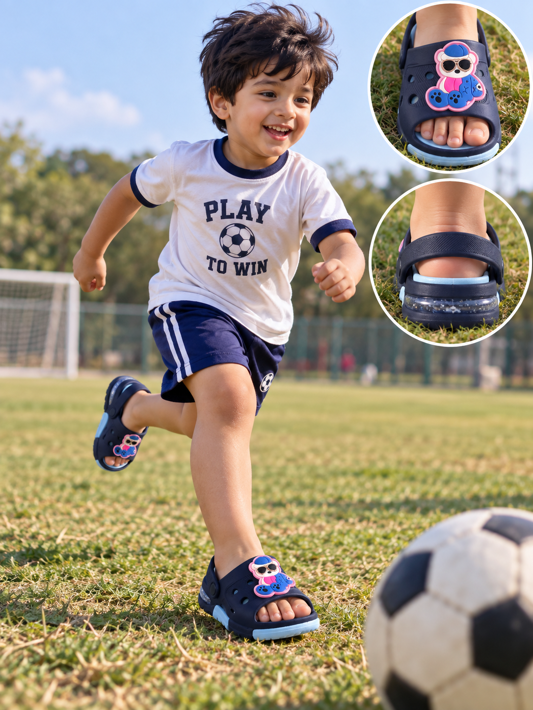 Kids Cartoon Comfort Clogs – Navy Blue & Sky Blue