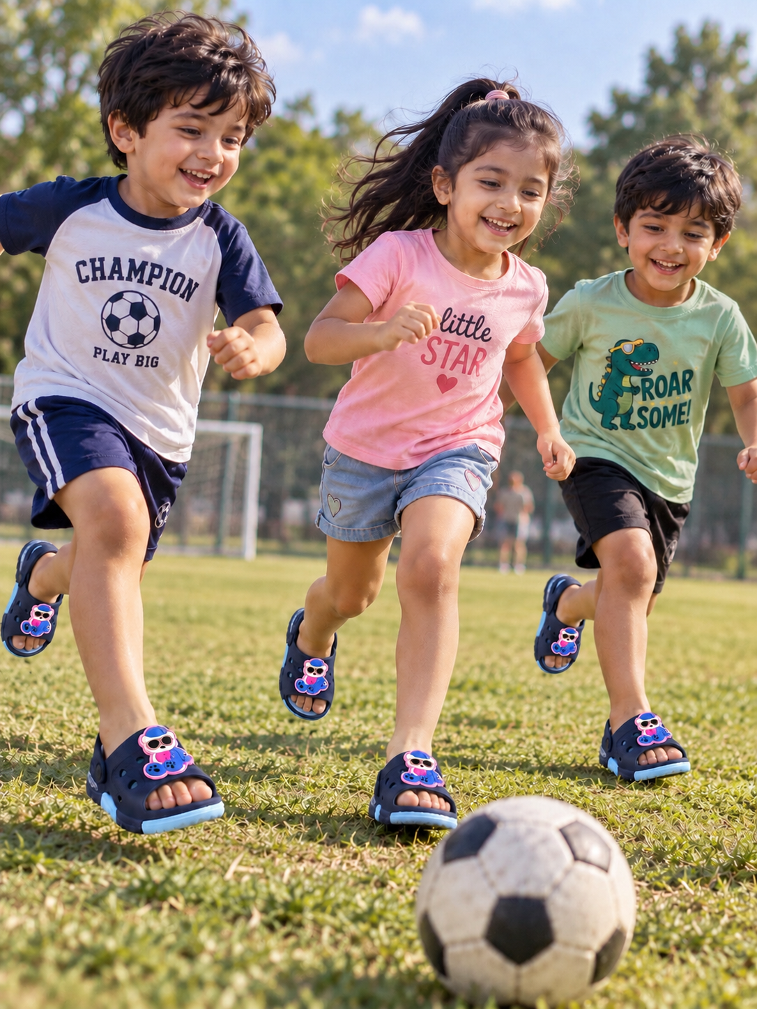 Kids Cartoon Comfort Clogs – Navy Blue & Sky Blue